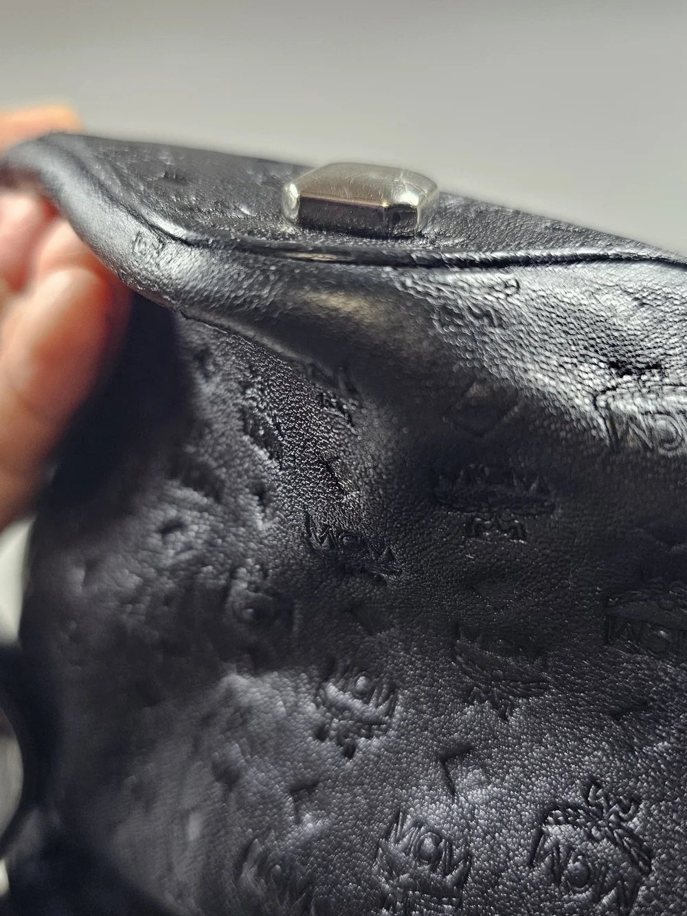 MCM Black Leather Duffel with Cognac Visetos Trim